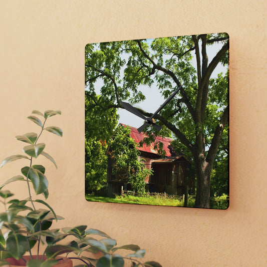 U R There Photography Oxford Rusted Red II Rustic Farmhouse Acrylic Analog Wall Clock