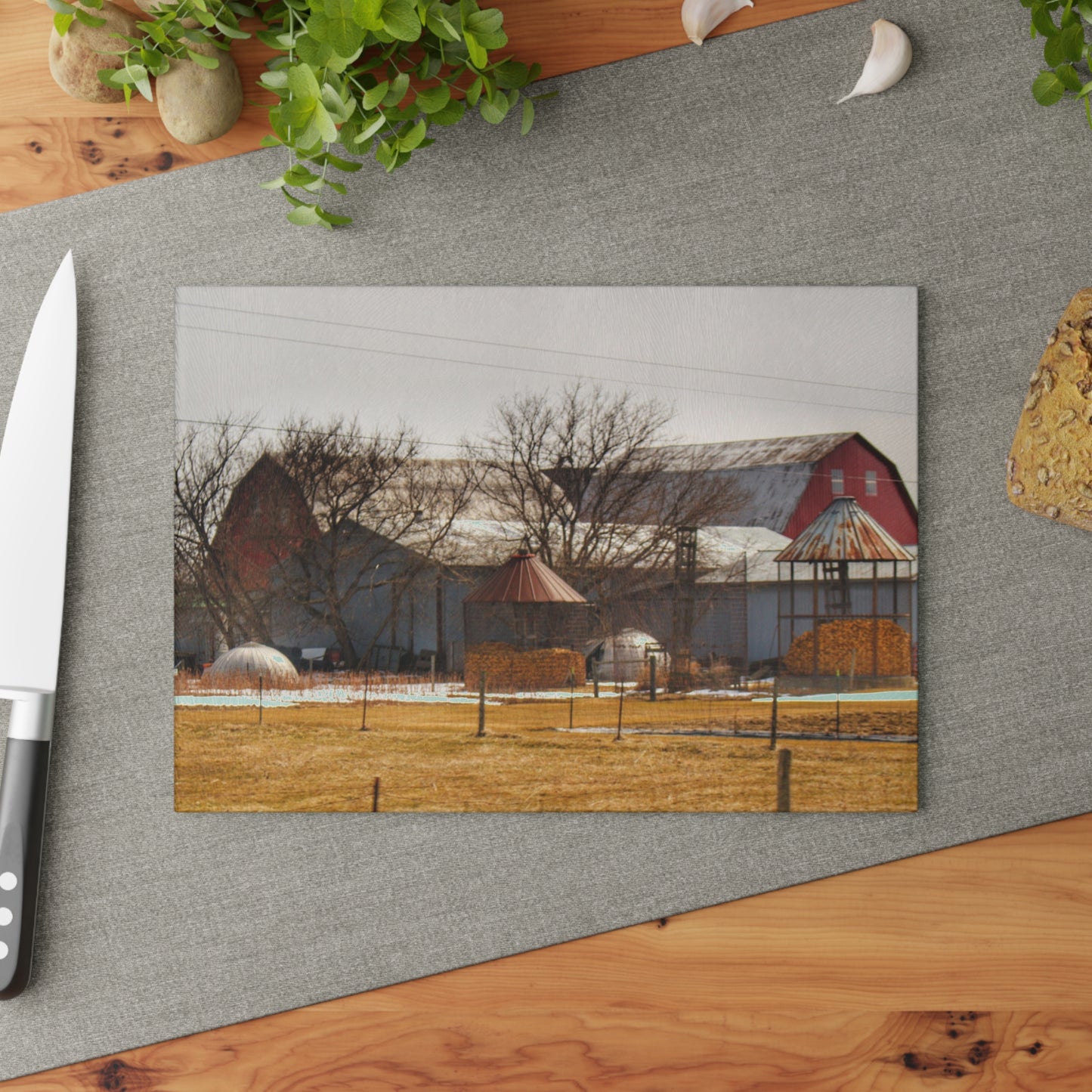 U R There Photography Hidden Red Rustic Farmhouse Tempered-Glass Cutting Board
