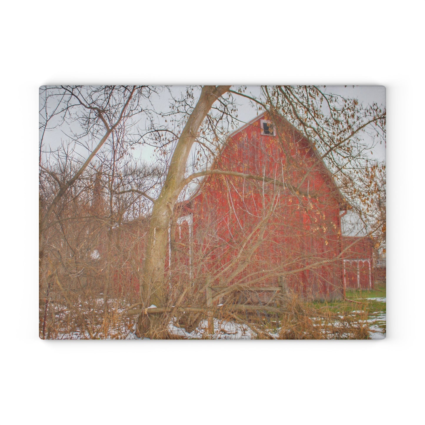 U R There Photography Holmes Road Red I Rustic Farmhouse Tempered-Glass Cutting Board