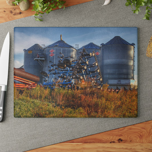 U R There Photography Peck Road Grain Silos Rustic Farmhouse Tempered-Glass Cutting Board