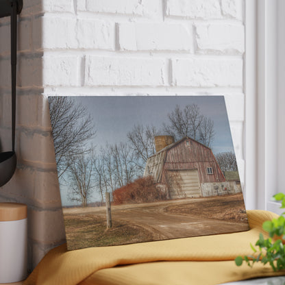 U R There Photography Maple Valley Road Red I Rustic Farmhouse Tempered-Glass Cutting Board