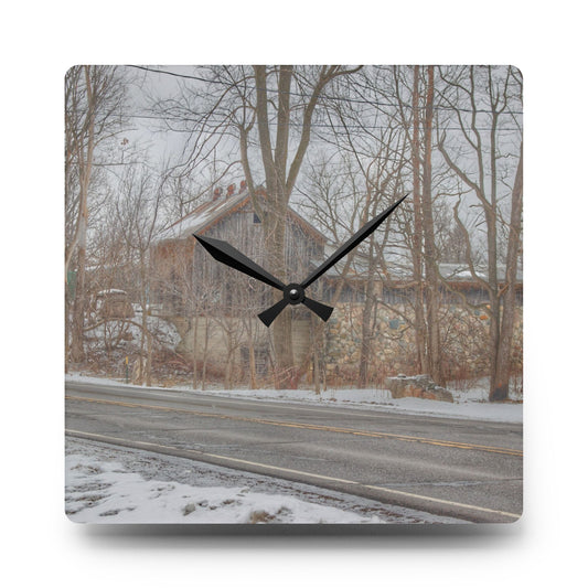 U R There Photography Leonard Stone Grey Rustic Farmhouse Acrylic Analog Wall Clock