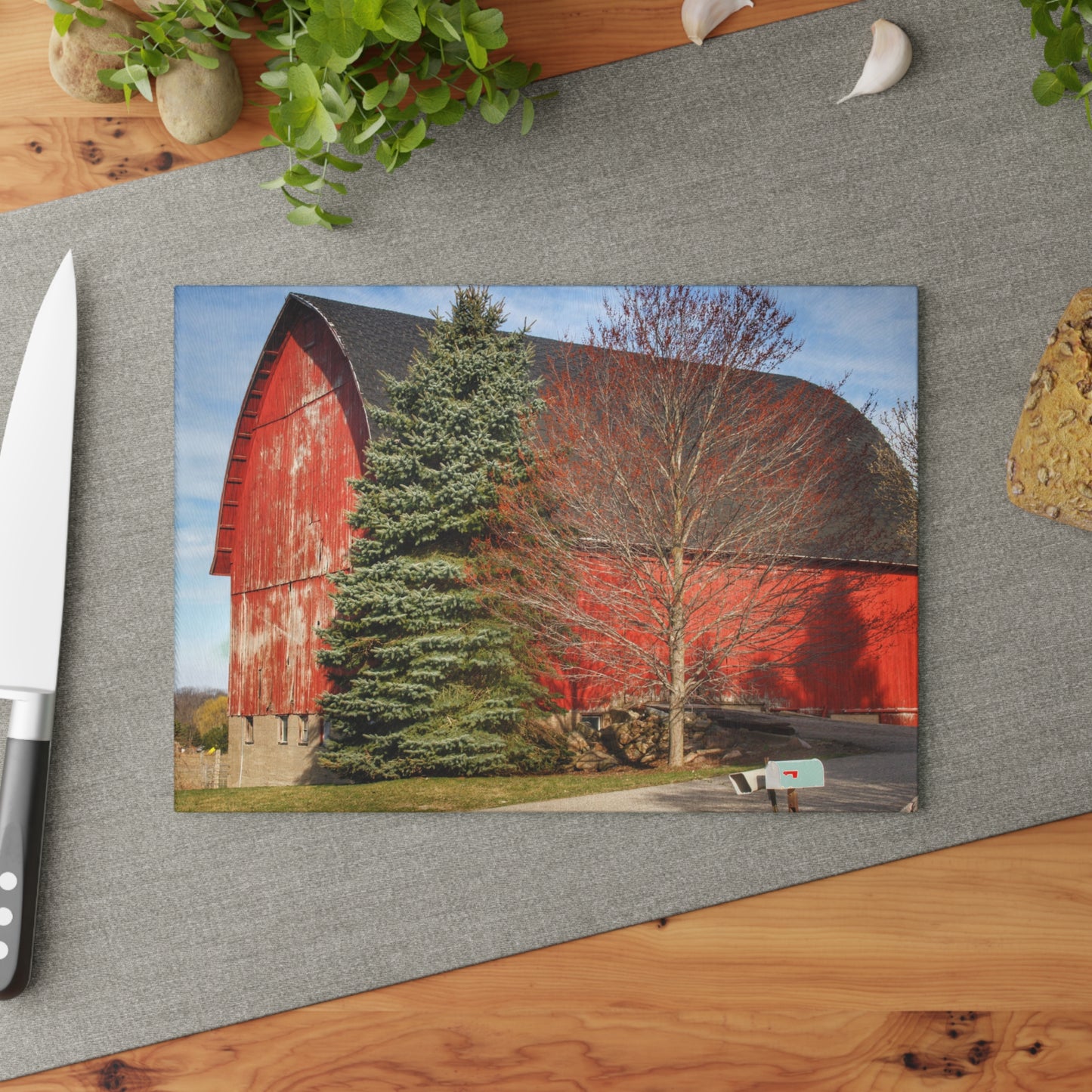 U R There Photography West Sutton Road Red Rustic Farmhouse Tempered-Glass Cutting Board