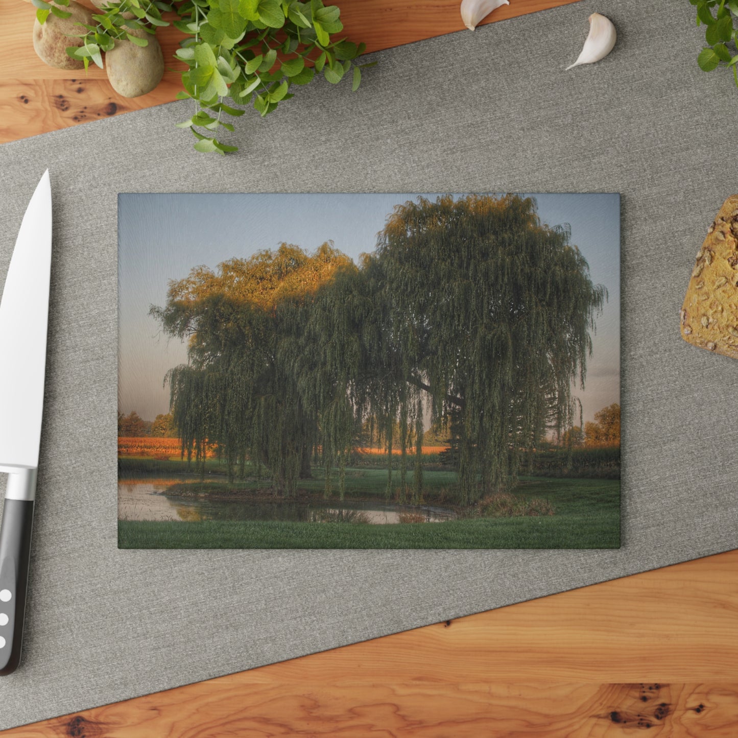 U R There Photography Sunrise on Willow Pond II Rustic Farmhouse Tempered-Glass Cutting Board 8"x 11"