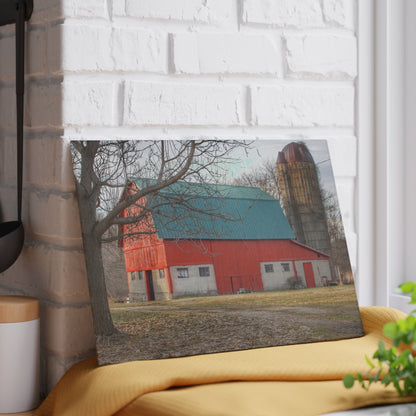 U R There Photography Wilson Road Red and Silo I Rustic Farmhouse Tempered-Glass Cutting Board