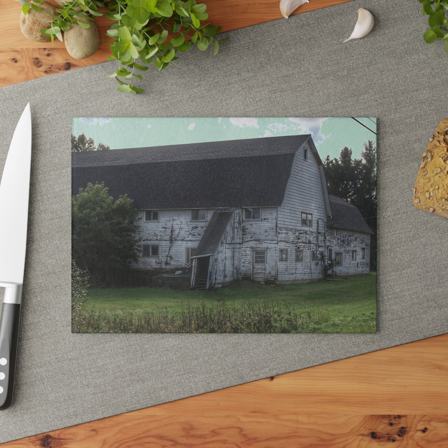 U R There Photography Metamora M-24 White Rustic Farmhouse Tempered-Glass Cutting Board