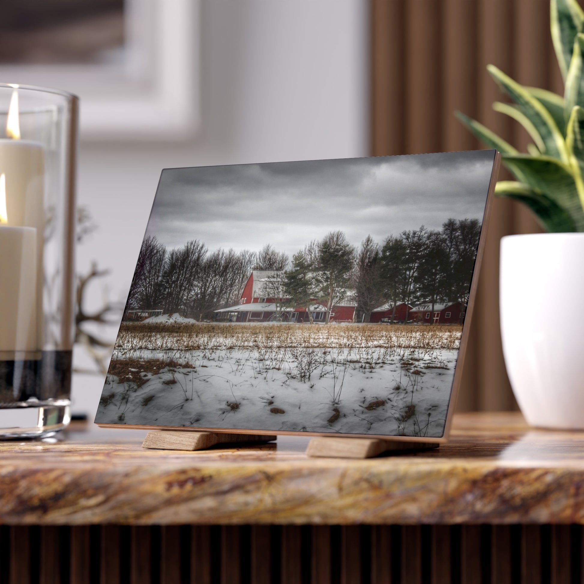U R There Photography Across the Field in Thornville Rustic Farmhouse Decorative Ceramic Tile 6" × 8" Matte