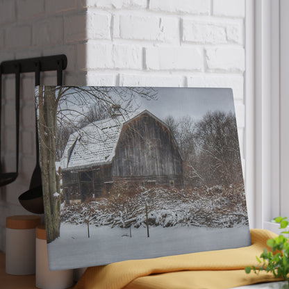 U R There Photography Vassar Road Hidden Grey in Winter Rustic Farmhouse Tempered-Glass Cutting Board