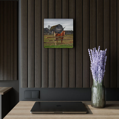 U R There Photography South Summers Road Old Grey and Caramel IV Rustic Farmhouse Acrylic Analog Wall Clock