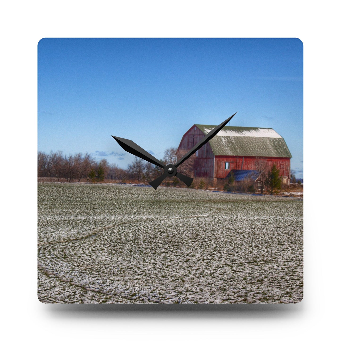 U R There Photography Early Spring Red II Rustic Farmhouse Acrylic Analog Wall Clock