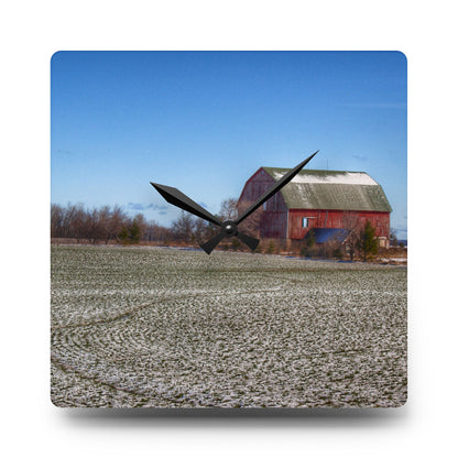 U R There Photography Early Spring Red II Rustic Farmhouse Acrylic Analog Wall Clock