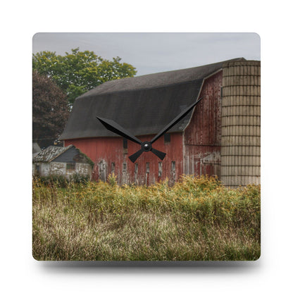 U R There Photography McDowell Road Old Red and Little White Rustic Farmhouse Acrylic Analog Wall Clock