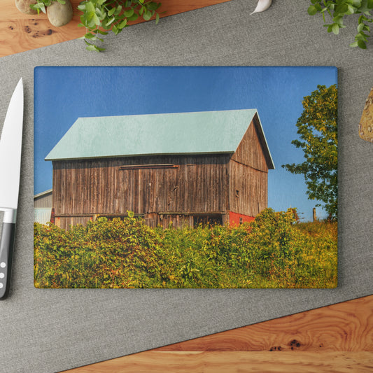 U R There Photography Hilltop High Grey Rustic Farmhouse Tempered-Glass Cutting Board