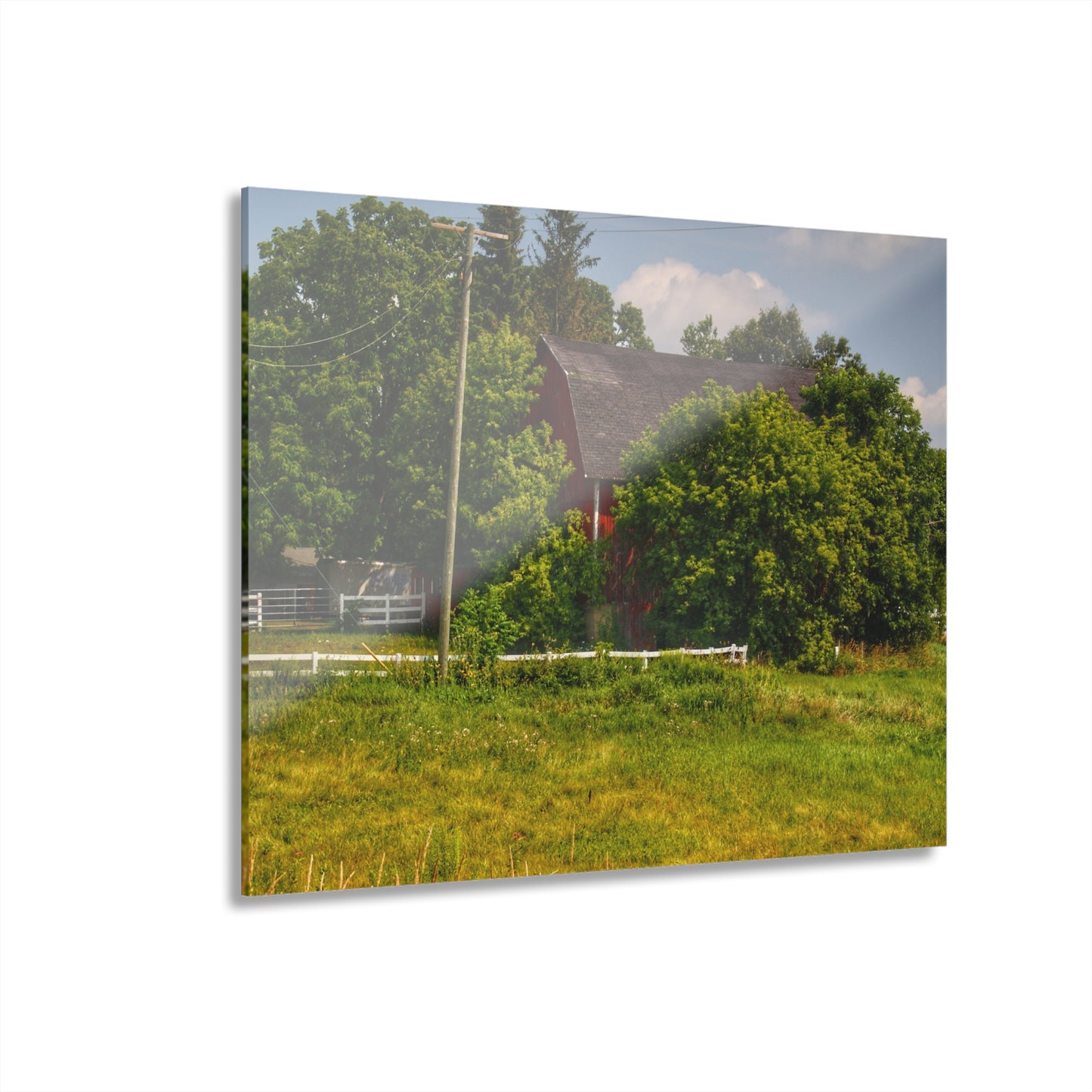 U R There Photography Hidden Red Beyond the Fence Rustic Farmhouse Acrylic Wall Print