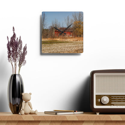 U R There Photography Hidden Scotch Settlement Red Rustic Farmhouse Acrylic Analog Wall Clock