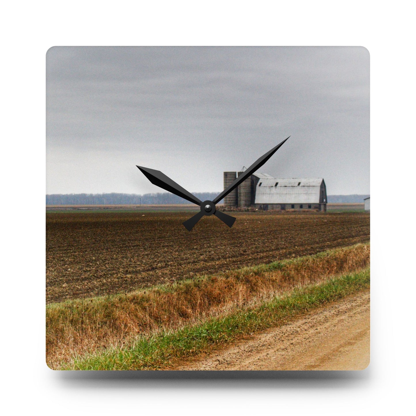 U R There Photography North Gates Road Old Grey I Rustic Farmhouse Acrylic Analog Wall Clock