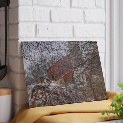 U R There Photography Sandhill Road Hidden Red I Rustic Farmhouse Tempered-Glass Cutting Board