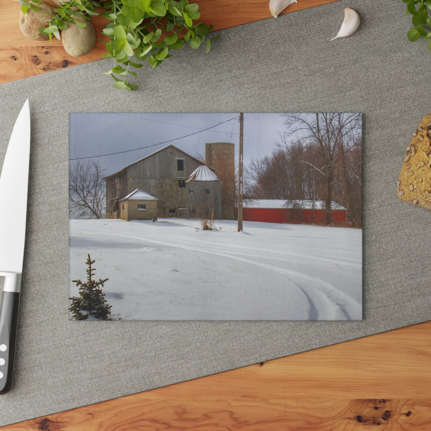 U R There Photography Hilltop Grey and Silo Rustic Farmhouse Tempered-Glass Cutting Board