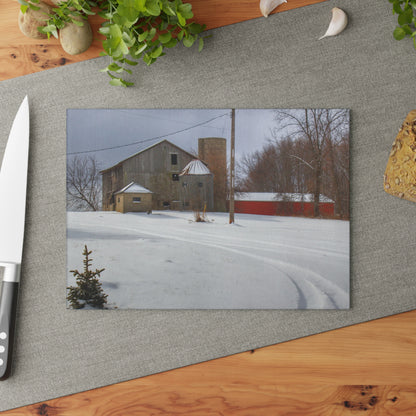 U R There Photography Hilltop Grey and Silo Rustic Farmhouse Tempered-Glass Cutting Board