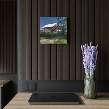 U R There Photography Castle Road Cow Barn II Rustic Farmhouse Acrylic Analog Wall Clock