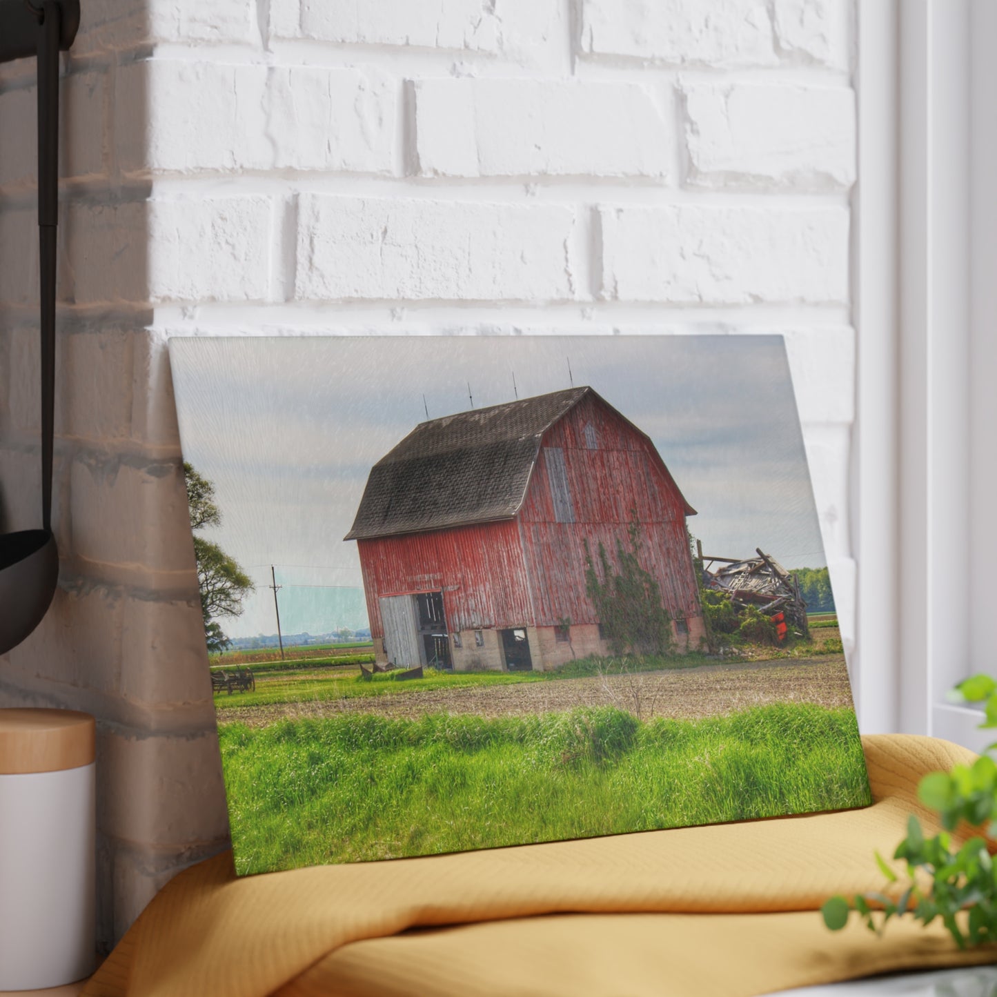 U R There Photography Unionville Elmwood Road Red II Rustic Farmhouse Tempered-Glass Cutting Board