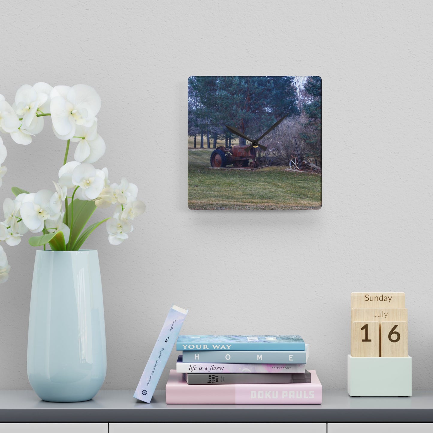 U R There Photography Casey Road Yard Art I Rustic Farmhouse Acrylic Analog Wall Clock