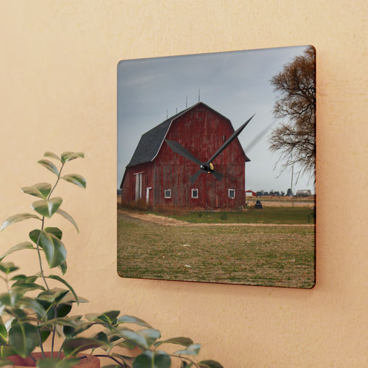 U R There Photography Loomis Road Red Rustic Farmhouse Acrylic Analog Wall Clock