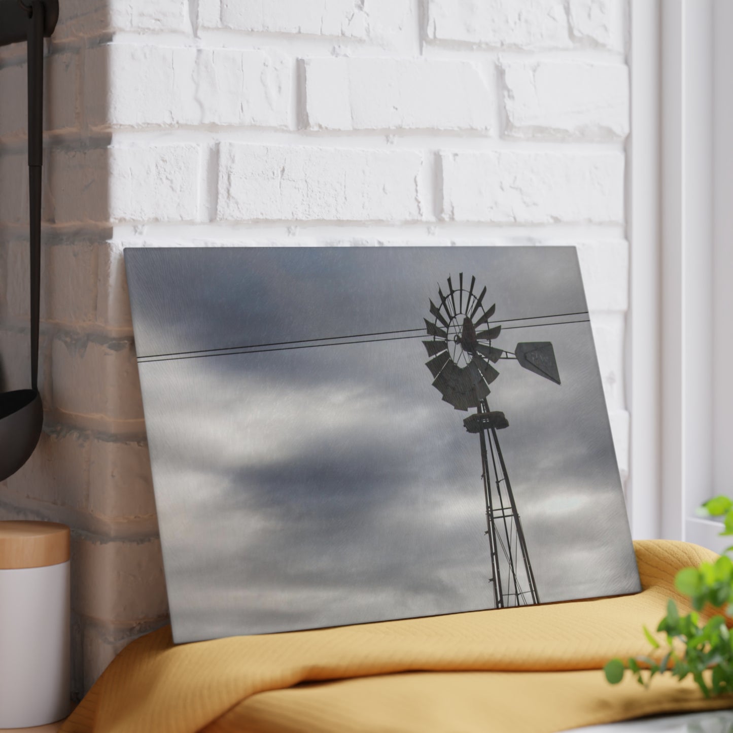 U R There Photography Valentine Road Windmill Rustic Farmhouse Tempered-Glass Cutting Board