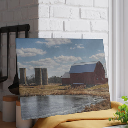 U R There Photography Fisher Road Red Rustic Farmhouse Tempered-Glass Cutting Board