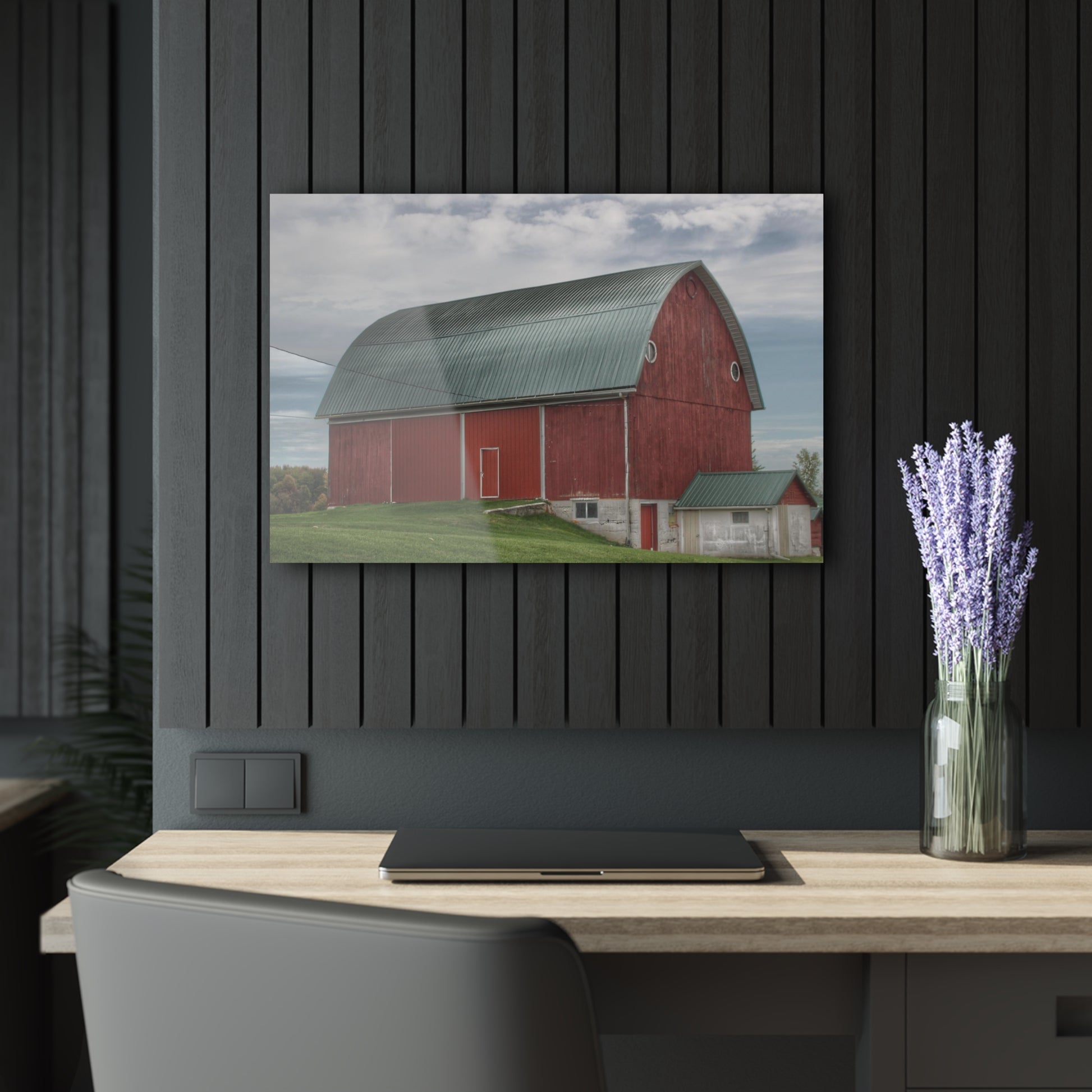 U R There Photography Elmwood Road Red I Rustic Farmhouse Acrylic Wall Print 30″ x 20″ (Horizontal) 0.25''
