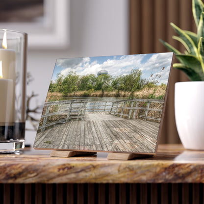 U R There Photography Bridge Overlooking Water Tower Park in Lapeer Rustic Farmhouse Decorative Ceramic Tile 6" × 8" Matte