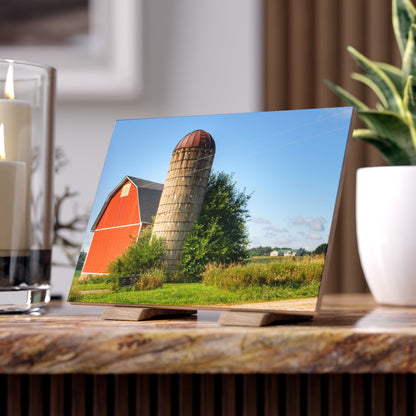 August Red and Silo Rustic Farmhouse Decorative Ceramic Tile 6" × 8" Matte