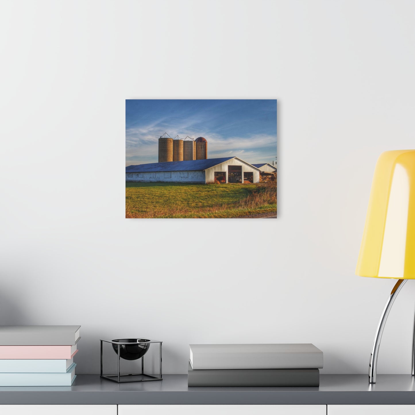 U R There Photography Peck White and Silos Rustic Farmhouse Acrylic Wall Print