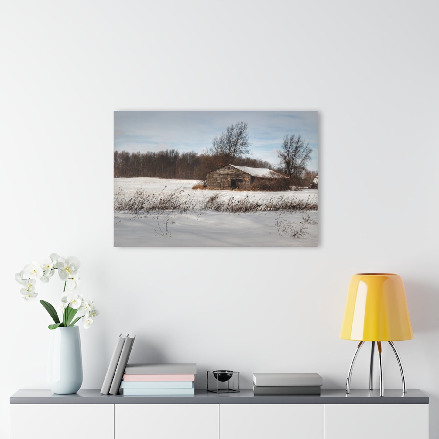 U R There Photography Frozen Grey Shack of Kingston Rustic Farmhouse Acrylic Wall Print