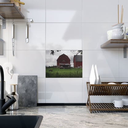 U R There Photography Bishop Road Reds II Rustic Farmhouse Decorative Ceramic Tile