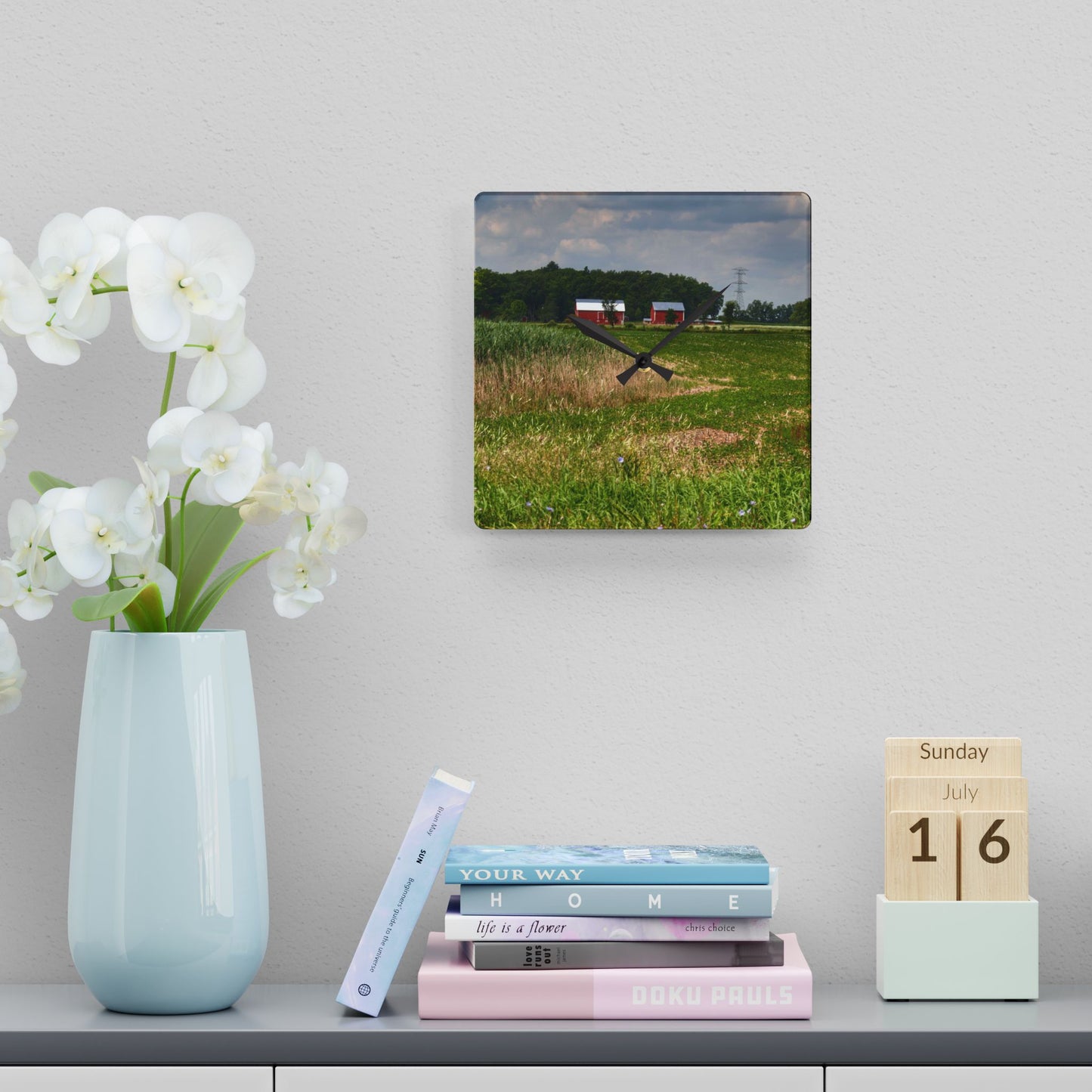 Rustic Farmhouse Wall Clock featuring Across the Field in Elba II