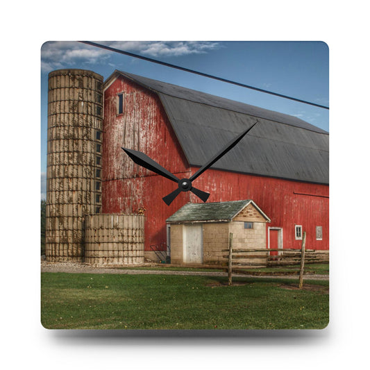 Brown City Lincoln Street Red Rustic Farmhouse Acrylic Analog Wall Clock 10.75'' × 10.75'' (Square)