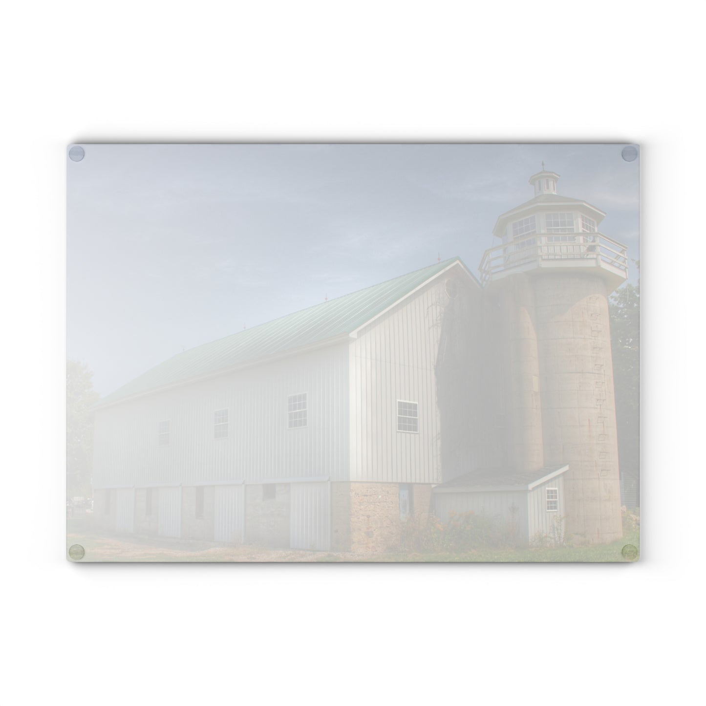 U R There Photography Phelps Road Lighthouse Barn I Rustic Farmhouse Tempered-Glass Cutting Board