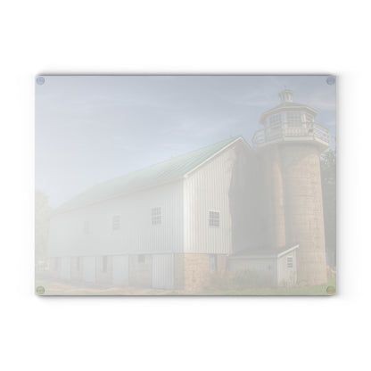 U R There Photography Phelps Road Lighthouse Barn I Rustic Farmhouse Tempered-Glass Cutting Board