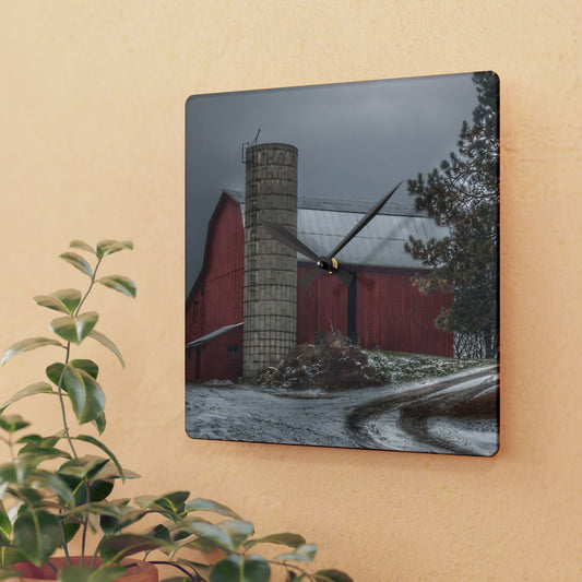 U R There Photography South Kirk Road Red Rustic Farmhouse Acrylic Analog Wall Clock
