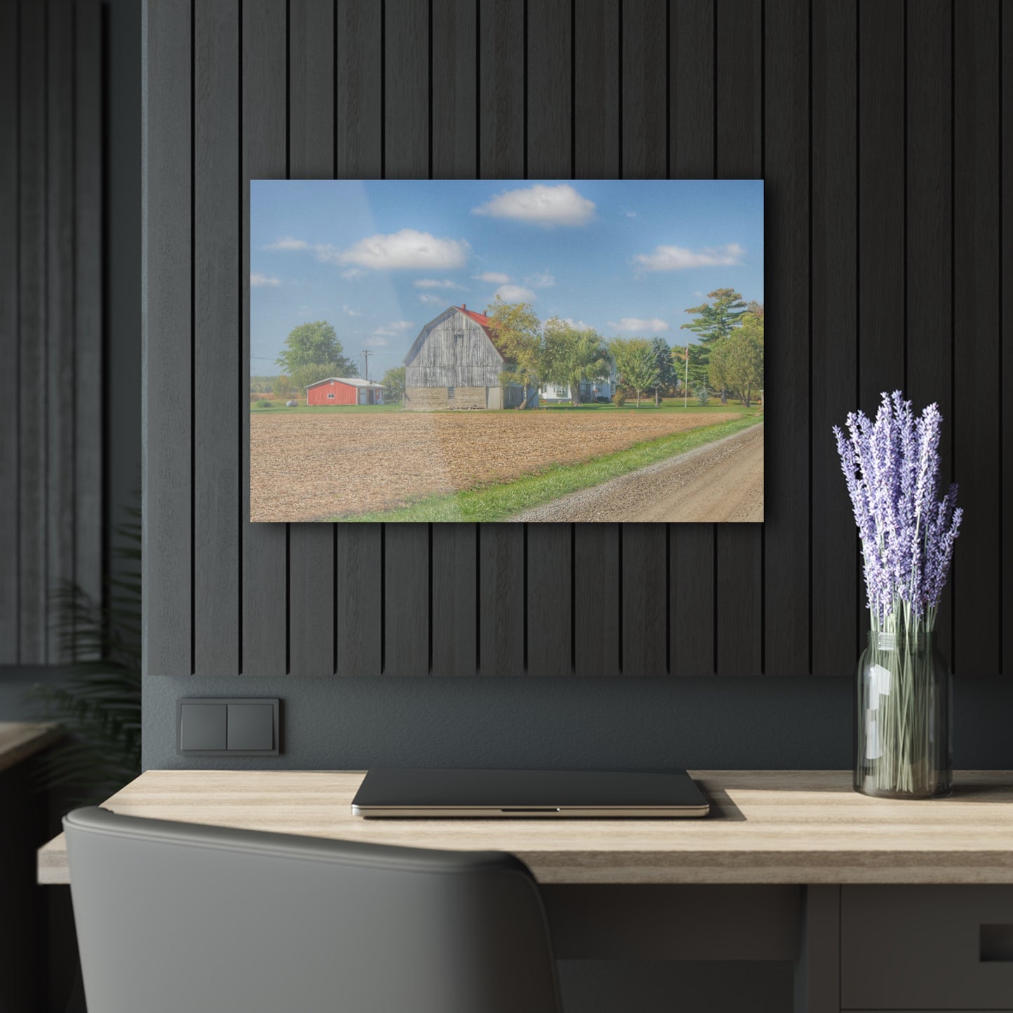 U R There Photography Sheridan Line Road Grey I Rustic Farmhouse Acrylic Wall Print