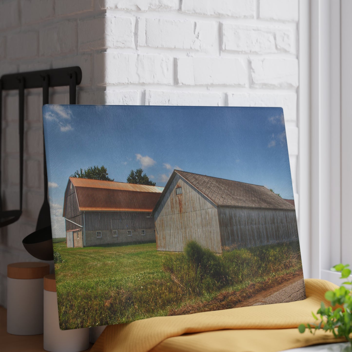 U R There Photography Copper Greys Rustic Farmhouse Tempered-Glass Cutting Board
