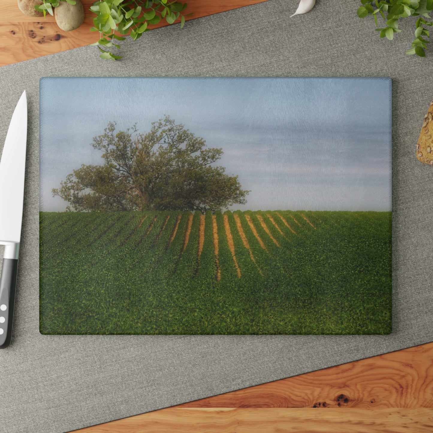 U R There Photography Tree Overlooking Farm Field Rustic Farmhouse Tempered-Glass Cutting Board