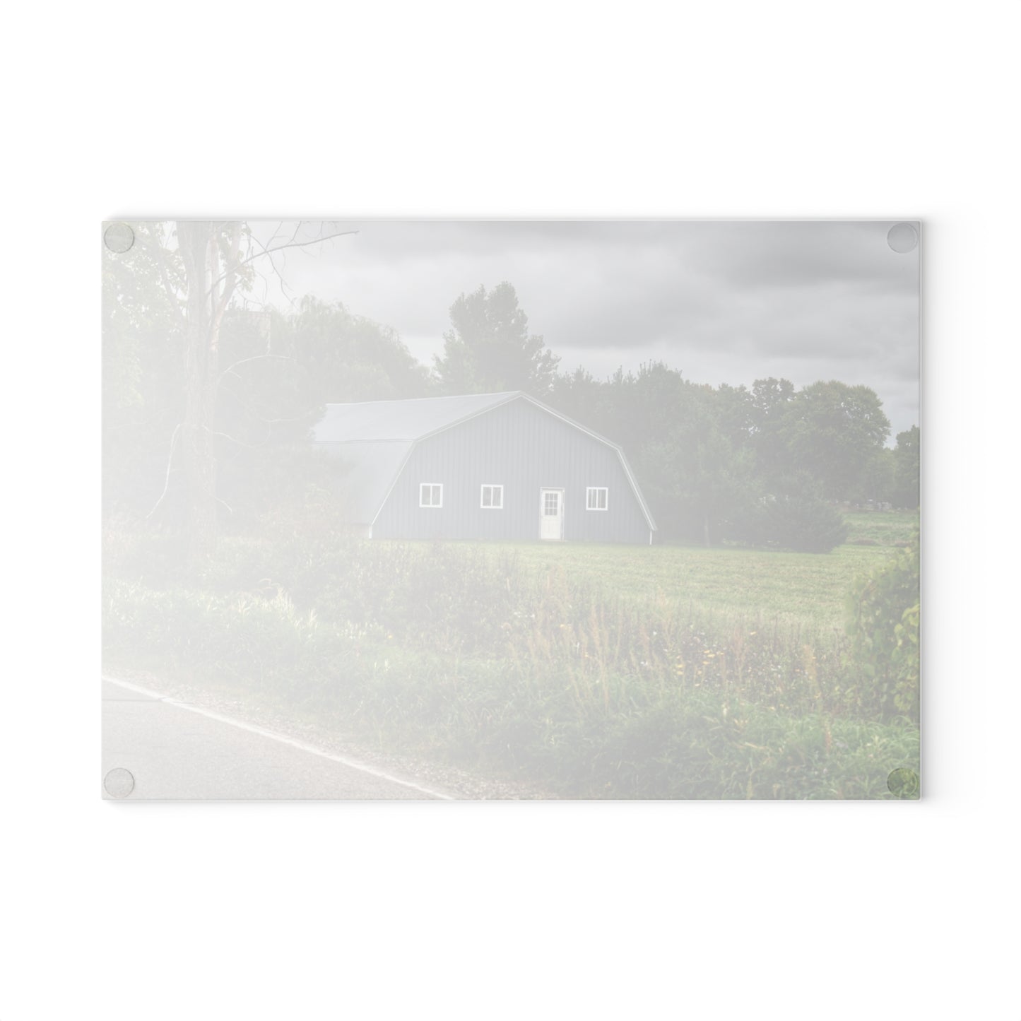 U R There Photography Hinson Road Grey Quonset Rustic Farmhouse Tempered-Glass Cutting Board
