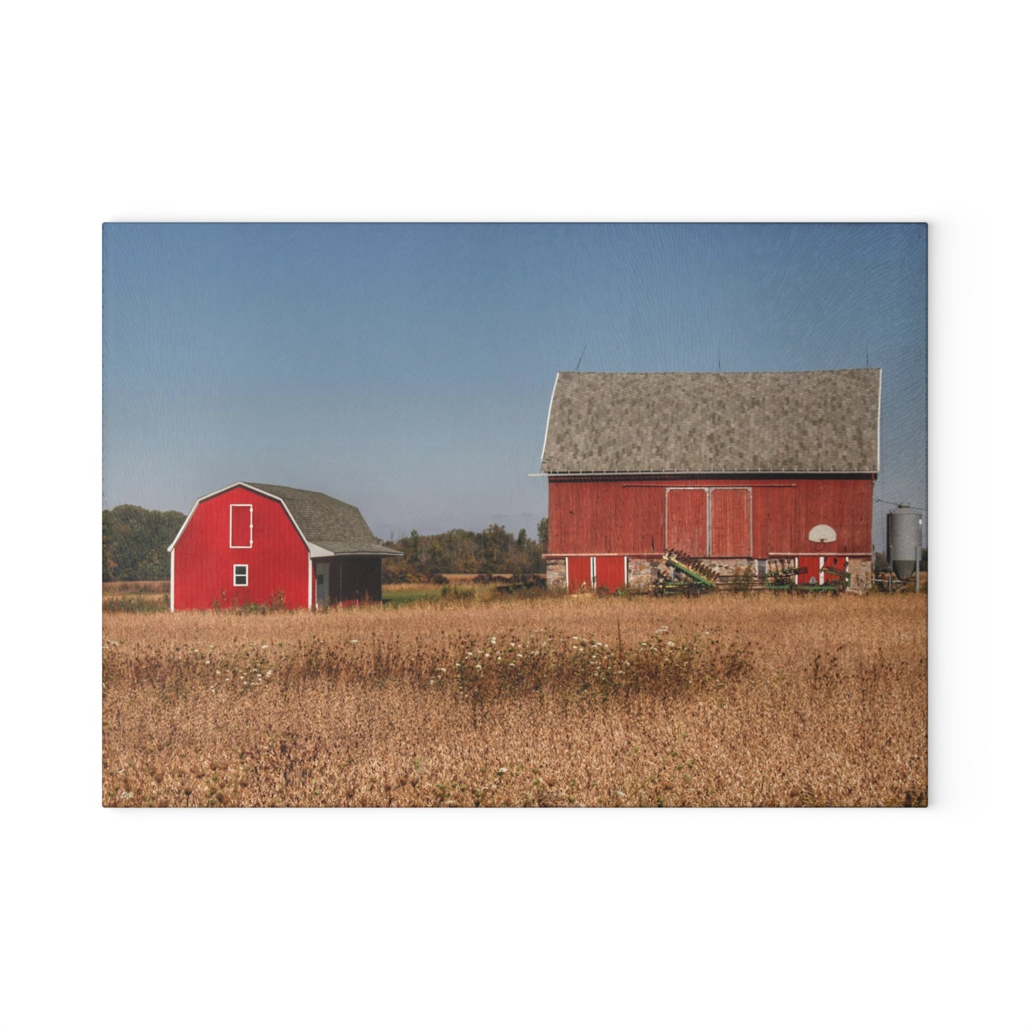 U R There Photography Brown City Wellman Line Road Reds Rustic Farmhouse Tempered-Glass Cutting Board