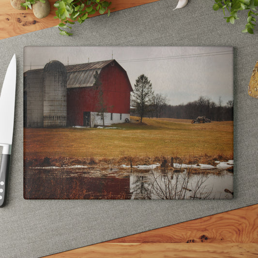 U R There Photography Havenss Road Red Rustic Farmhouse Tempered-Glass Cutting Board
