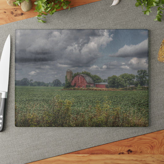 U R There Photography Church Road Red Rustic Farmhouse Tempered-Glass Cutting Board