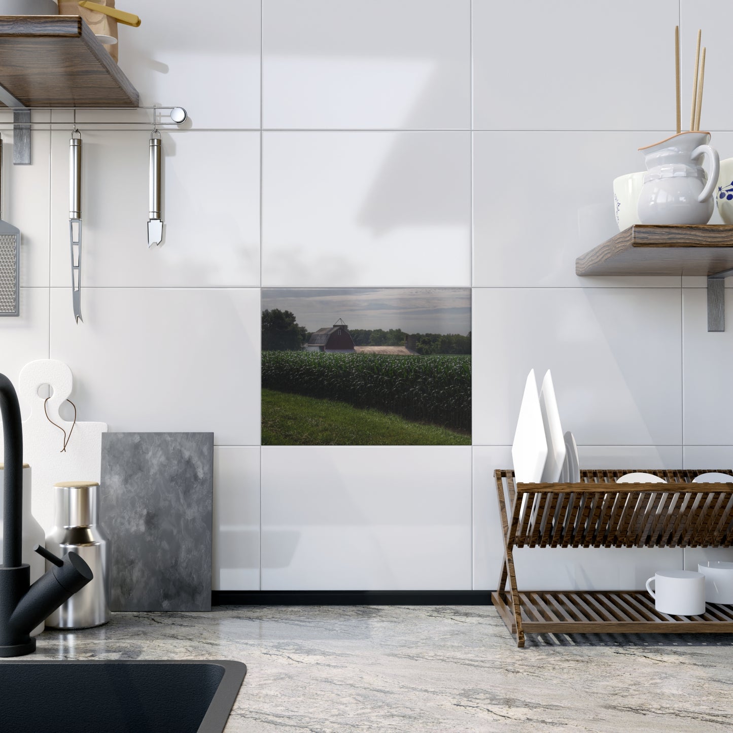 U R There Photography Above the Corn on Piersonville Road II Rustic Farmhouse Decorative Ceramic Tile