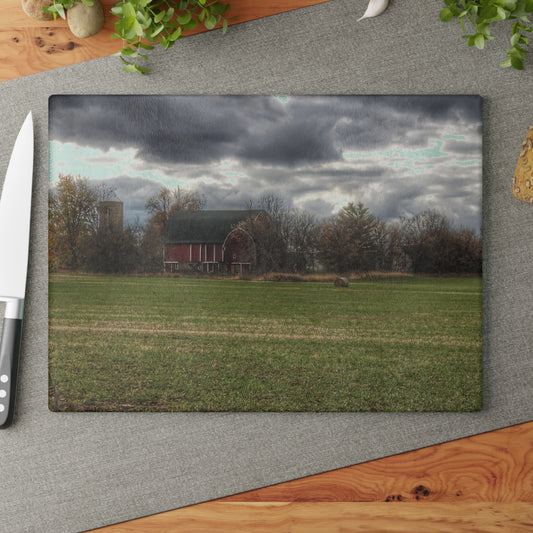 U R There Photography Booth Road Hidden Red II Rustic Farmhouse Tempered-Glass Cutting Board