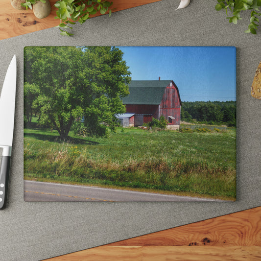 U R There Photography Clark Road Hillside Red II Rustic Farmhouse Tempered-Glass Cutting Board